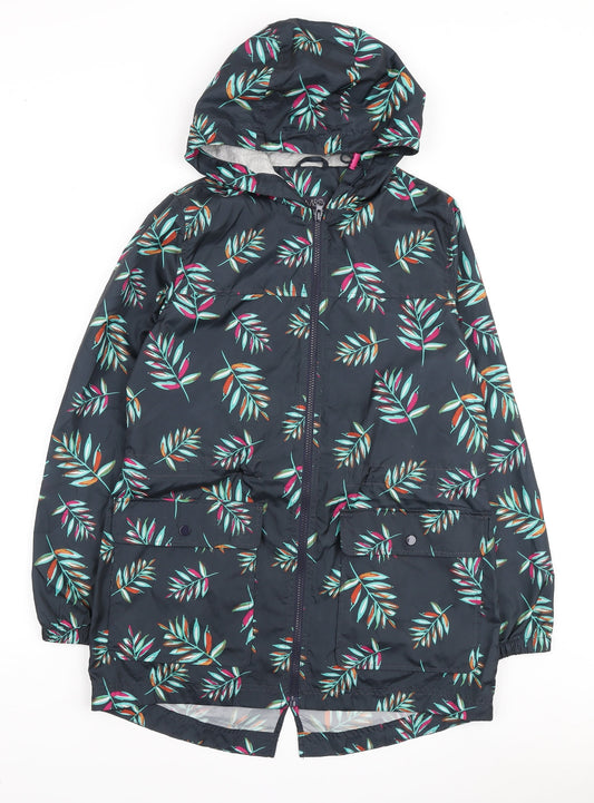 Marks and Spencer Womens Blue Floral Anorak Coat Size S Zip - Leaf Print