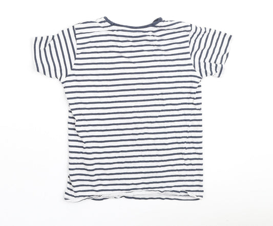 Dunnes Stores Boys Blue Striped Cotton Basic Polo Size 8-9 Years Round Neck