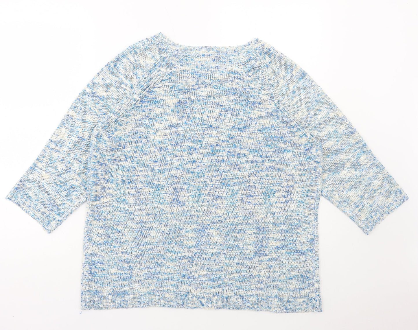 Preworn Womens Blue Round Neck Geometric Acrylic Pullover Jumper Size L