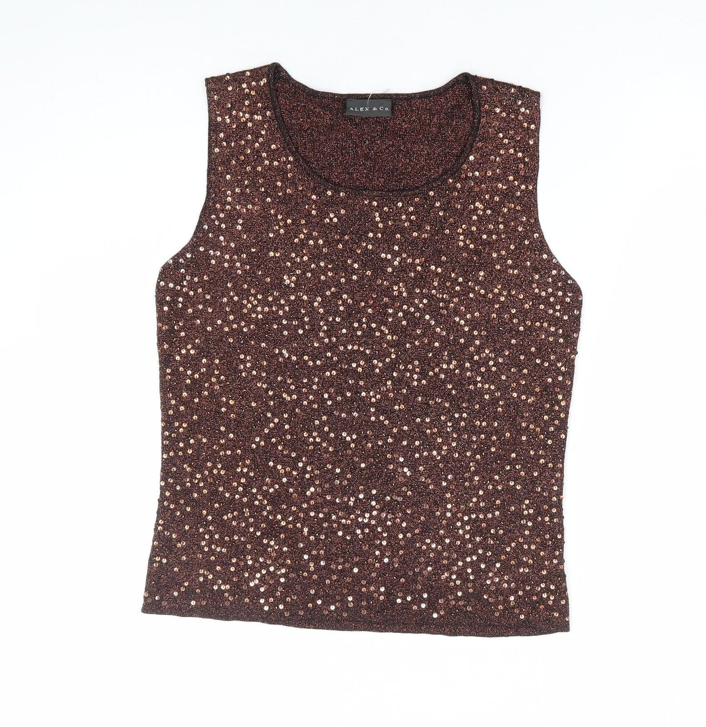Alex & Co Womens Brown Round Neck Viscose Vest Jumper Size 8 - Bronze