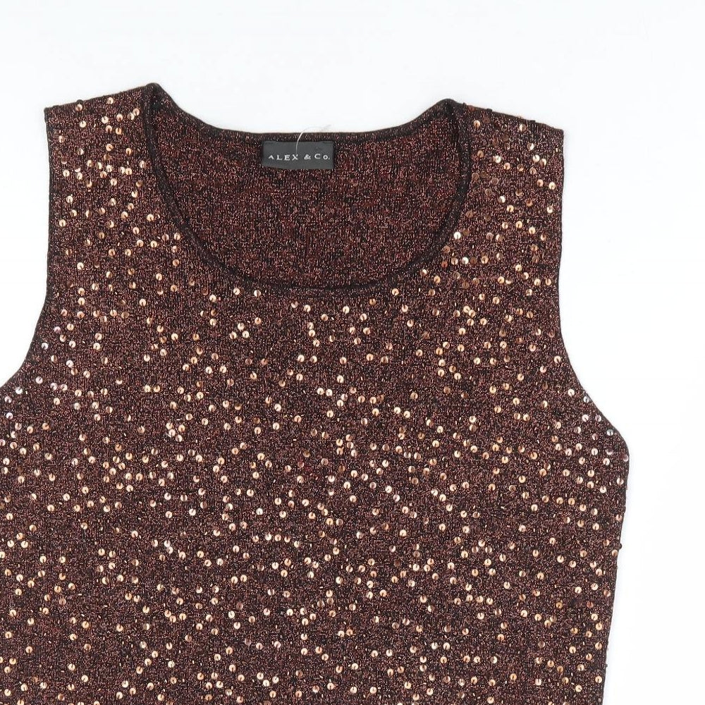 Alex & Co Womens Brown Round Neck Viscose Vest Jumper Size 8 - Bronze