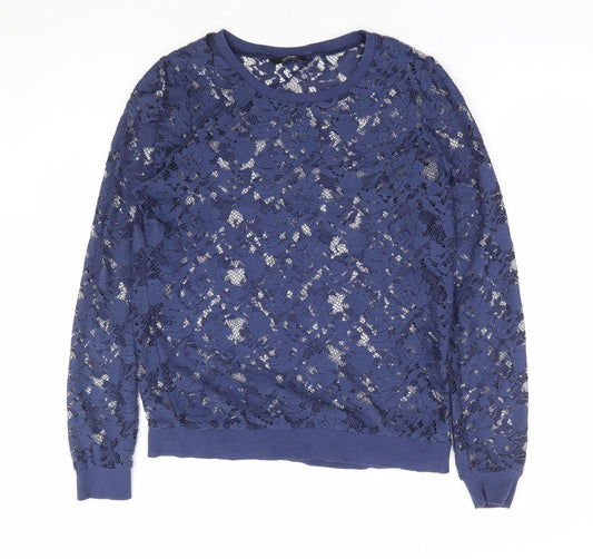 George Womens Blue Floral Polyester Pullover Sweatshirt Size S Pullover