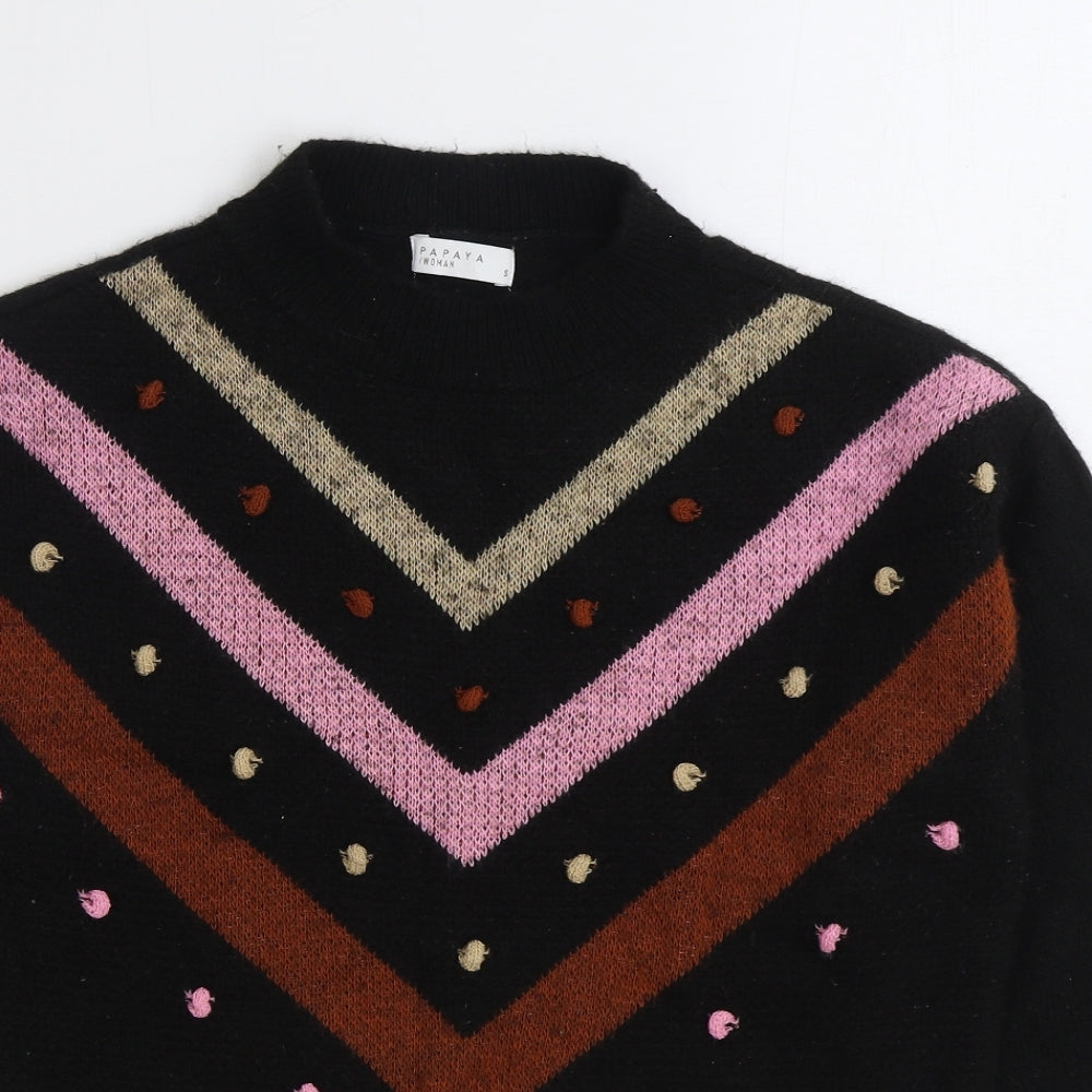 Papaya Womens Black Mock Neck Geometric Acrylic Pullover Jumper Size S