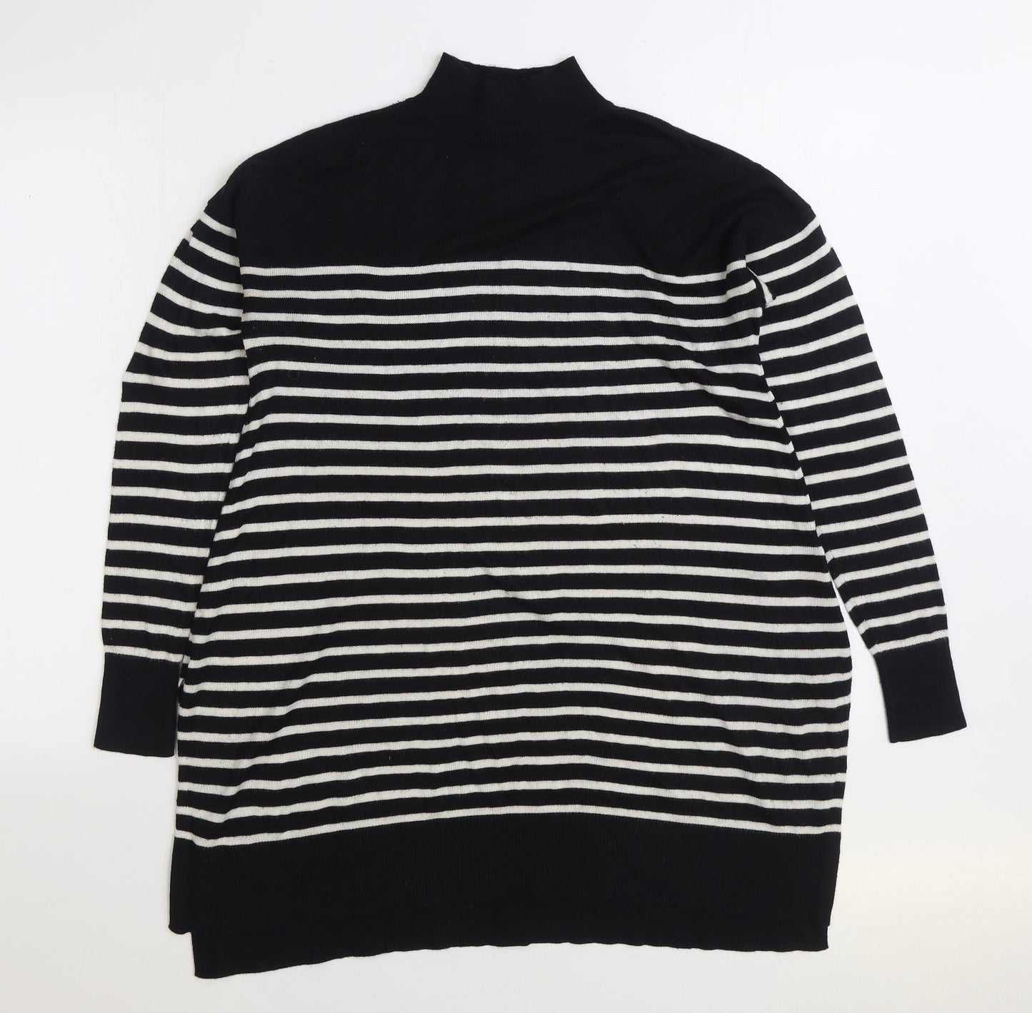 V by Very Womens Black High Neck Striped Acrylic Pullover Jumper Size 12