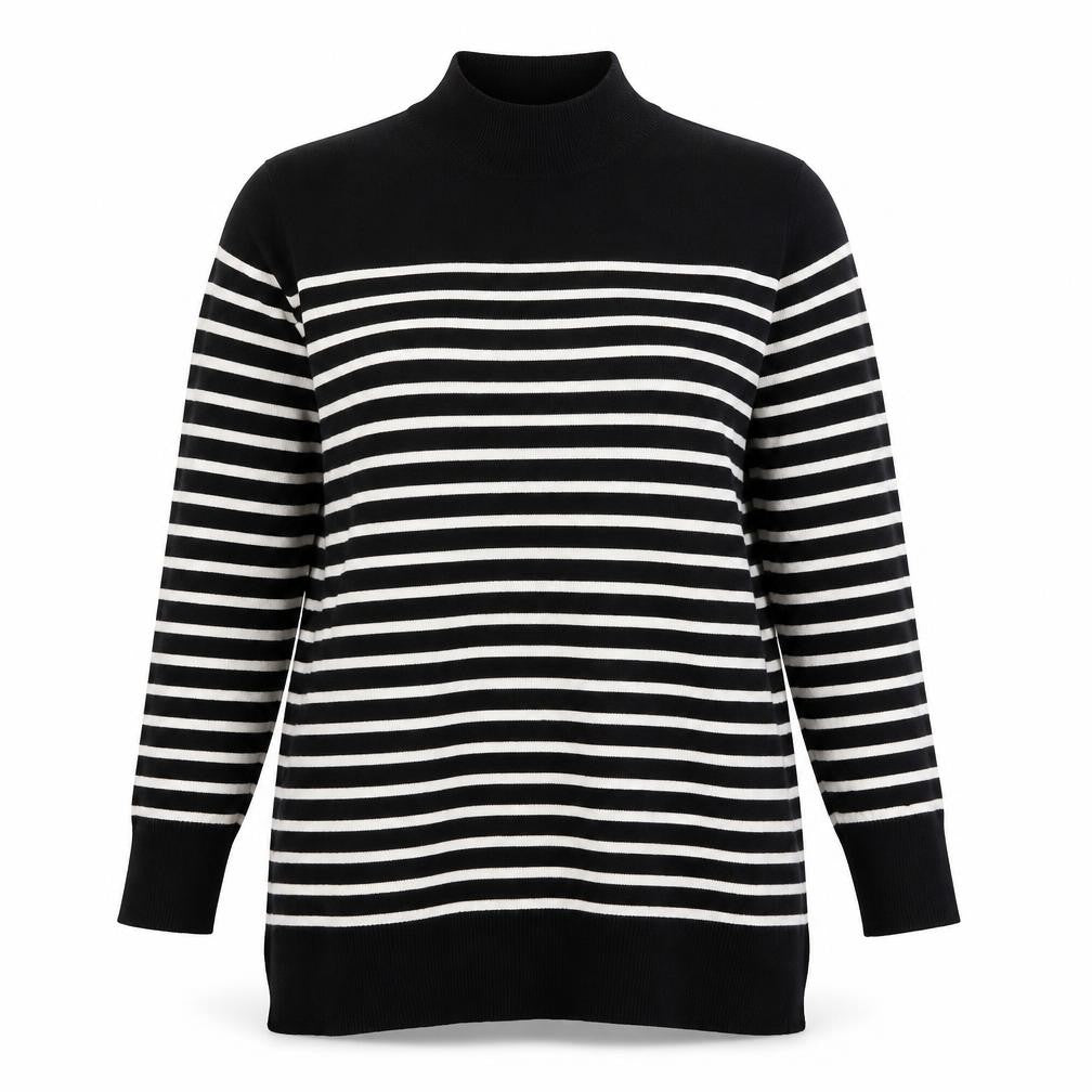 V by Very Womens Black High Neck Striped Acrylic Pullover Jumper Size 12