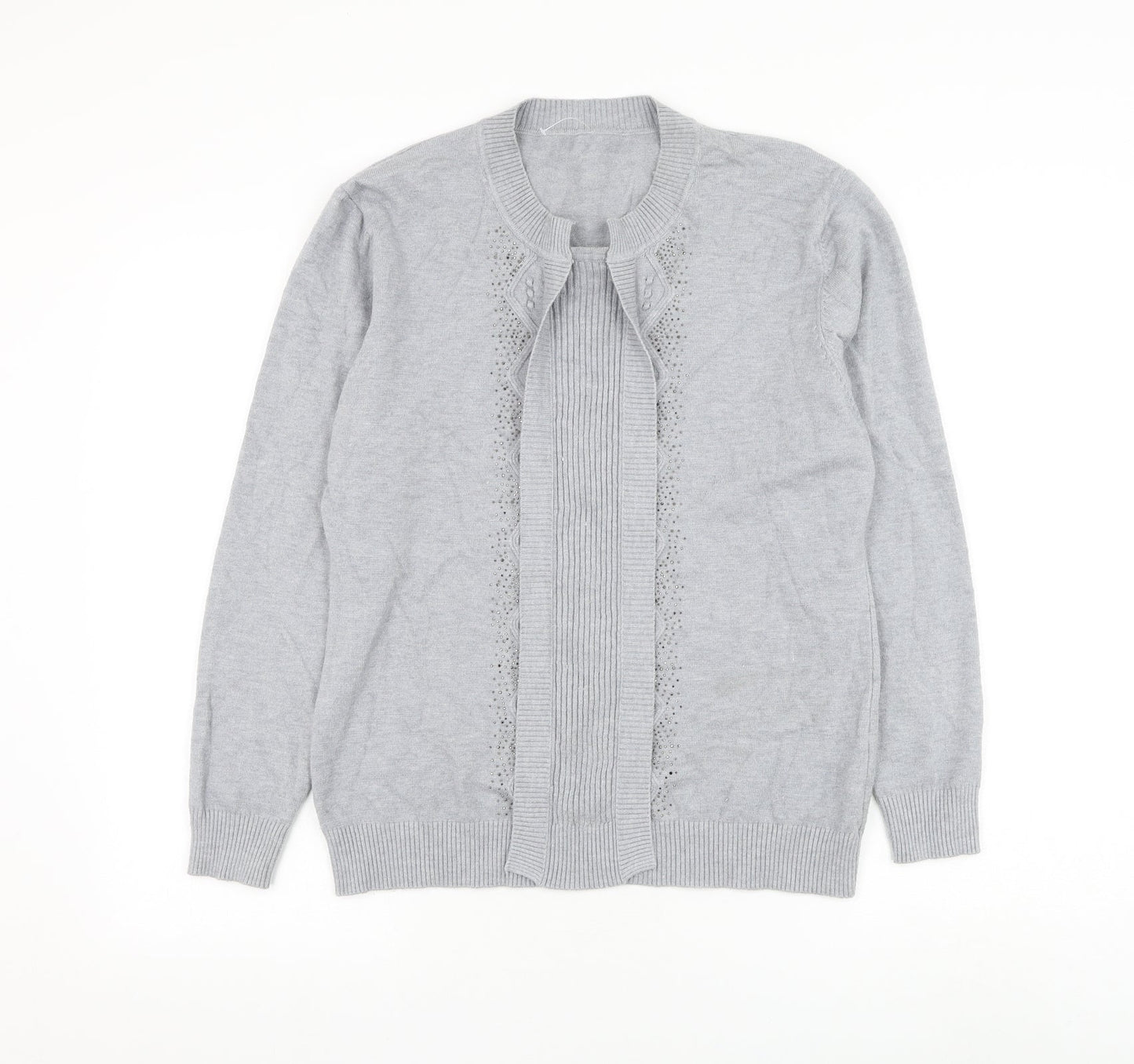Preworn Womens Grey Round Neck Viscose Cardigan Jumper Size M