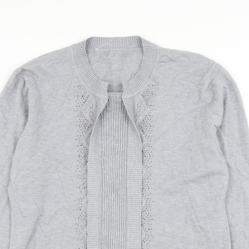 Preworn Womens Grey Round Neck Viscose Cardigan Jumper Size M