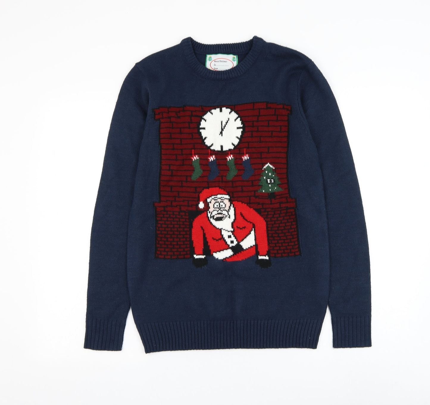 Cedar Wood State Mens Blue Round Neck Acrylic Pullover Jumper Size XS - Santa Claus Christmas