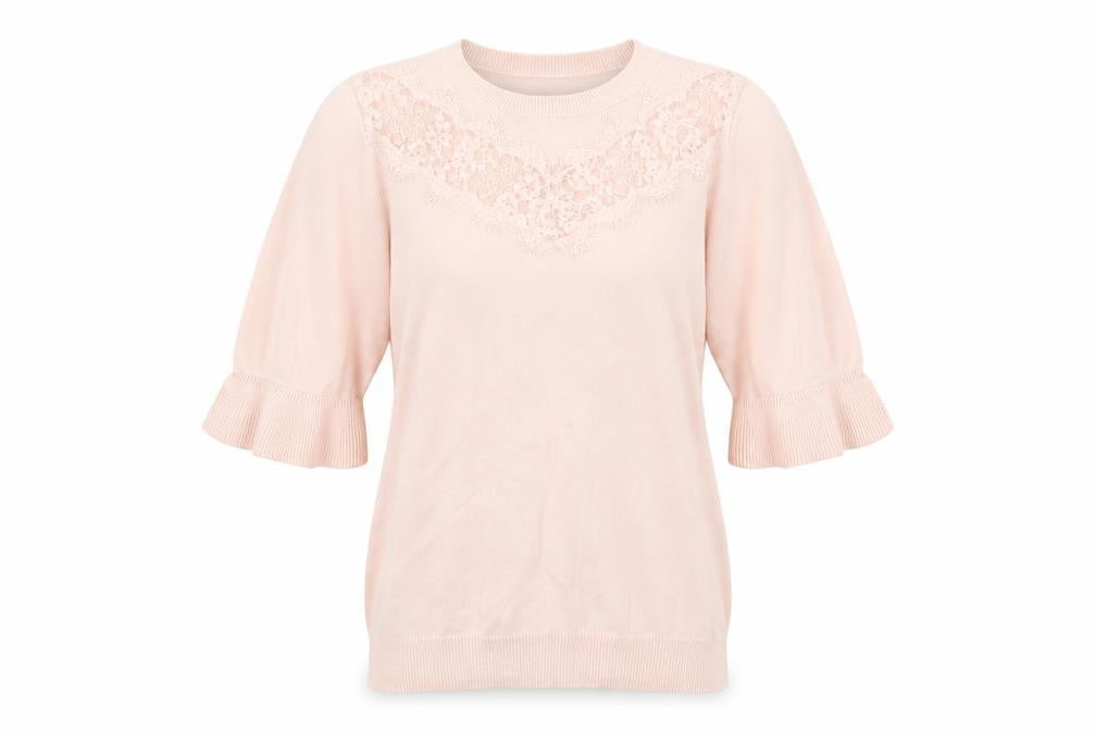 Dorothy Perkins Womens Pink Round Neck Cotton Pullover Jumper Size 10 - Lace Detail
