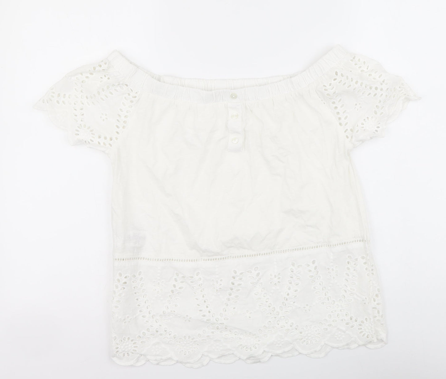 NEXT Womens White Cotton Basic Blouse Size 8 Boat Neck