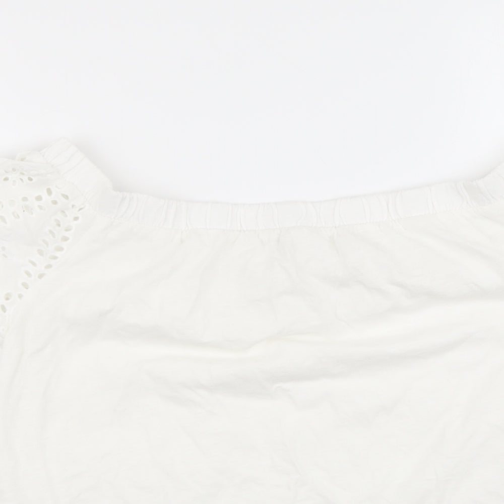NEXT Womens White Cotton Basic Blouse Size 8 Boat Neck