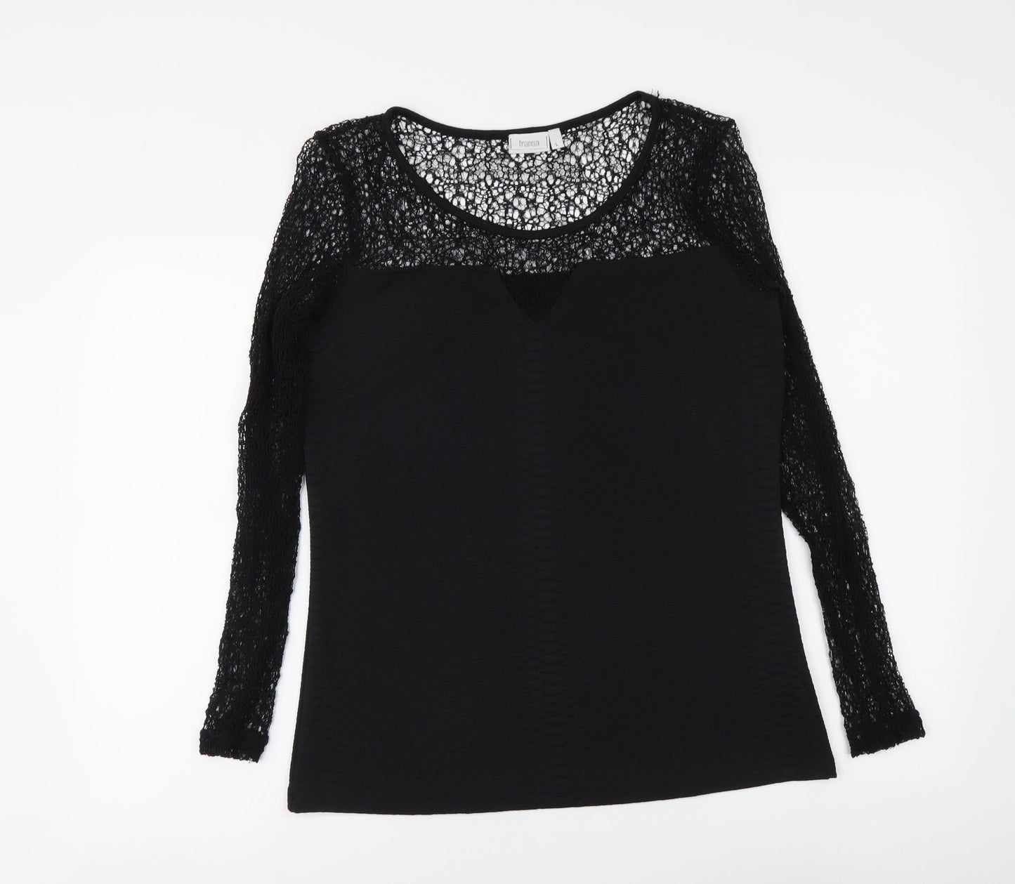 Fransa Womens Black Polyester Basic Blouse Size L Round Neck