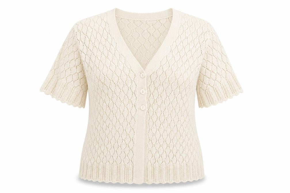 Pure & Natural Womens Ivory V-Neck Argyle/Diamond Acrylic Cardigan Jumper Size 2XL