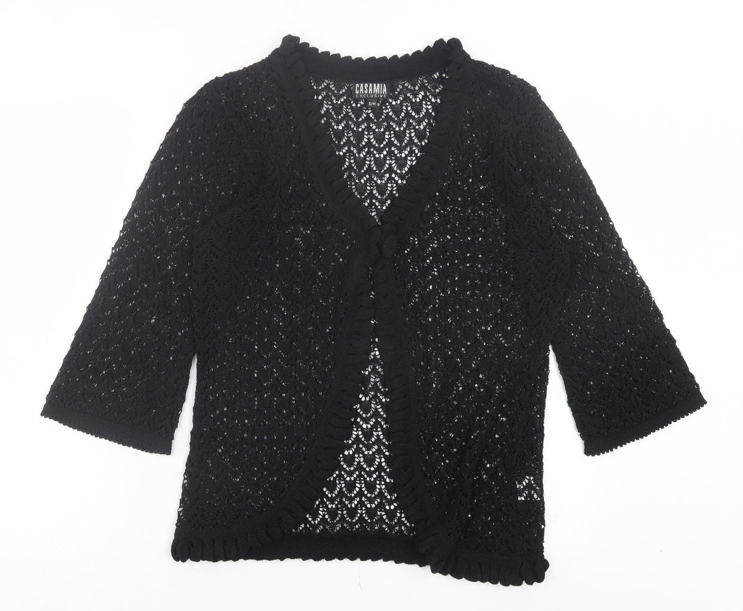 Casamia Womens Black V-Neck Cotton Cardigan Jumper Size S