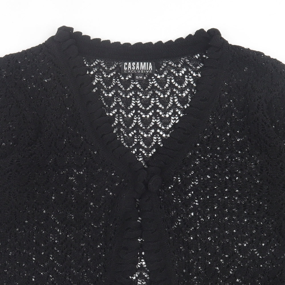 Casamia Womens Black V-Neck Cotton Cardigan Jumper Size S