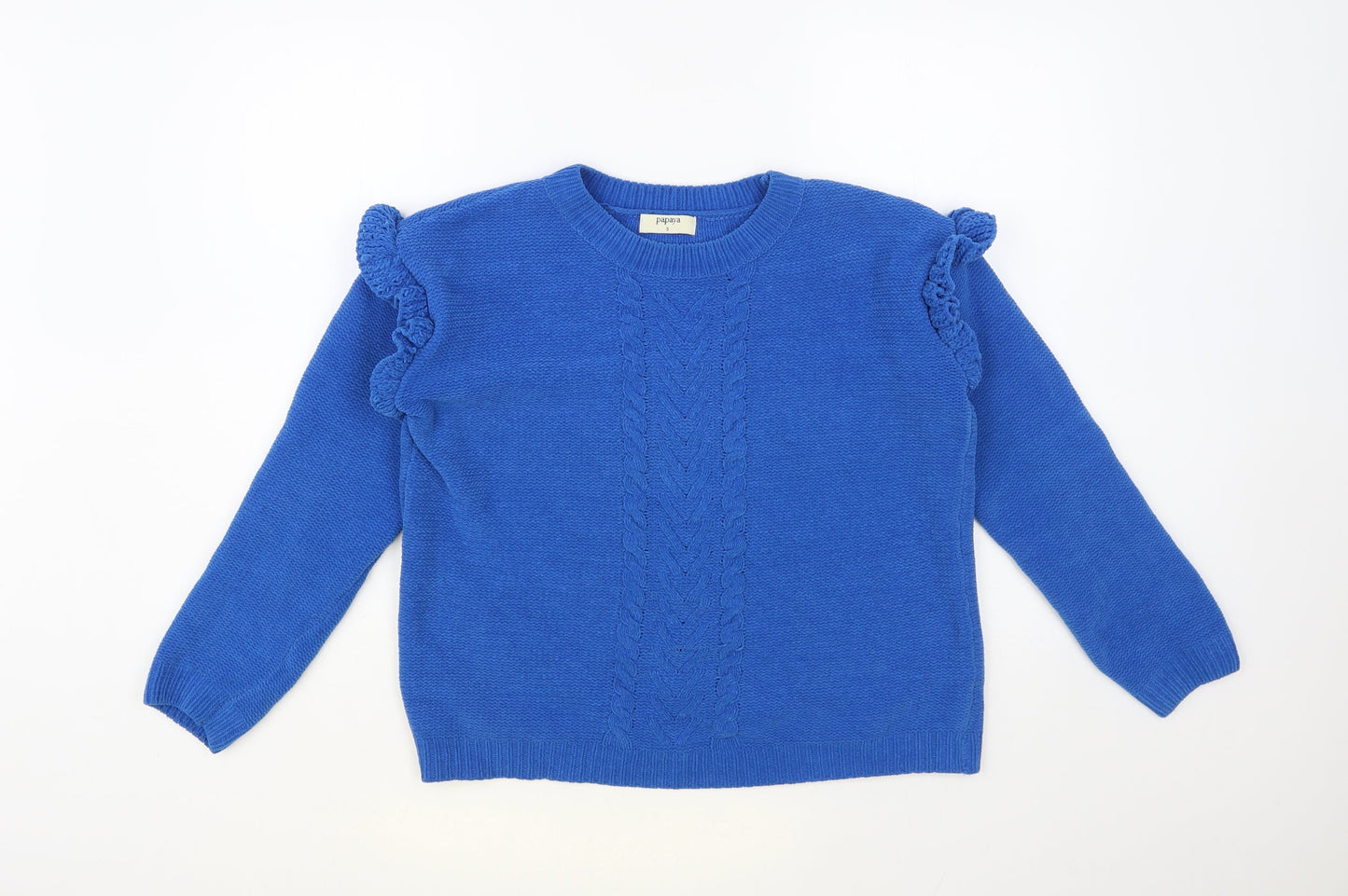 Papaya Womens Blue Crew Neck Polyester Pullover Jumper Size S