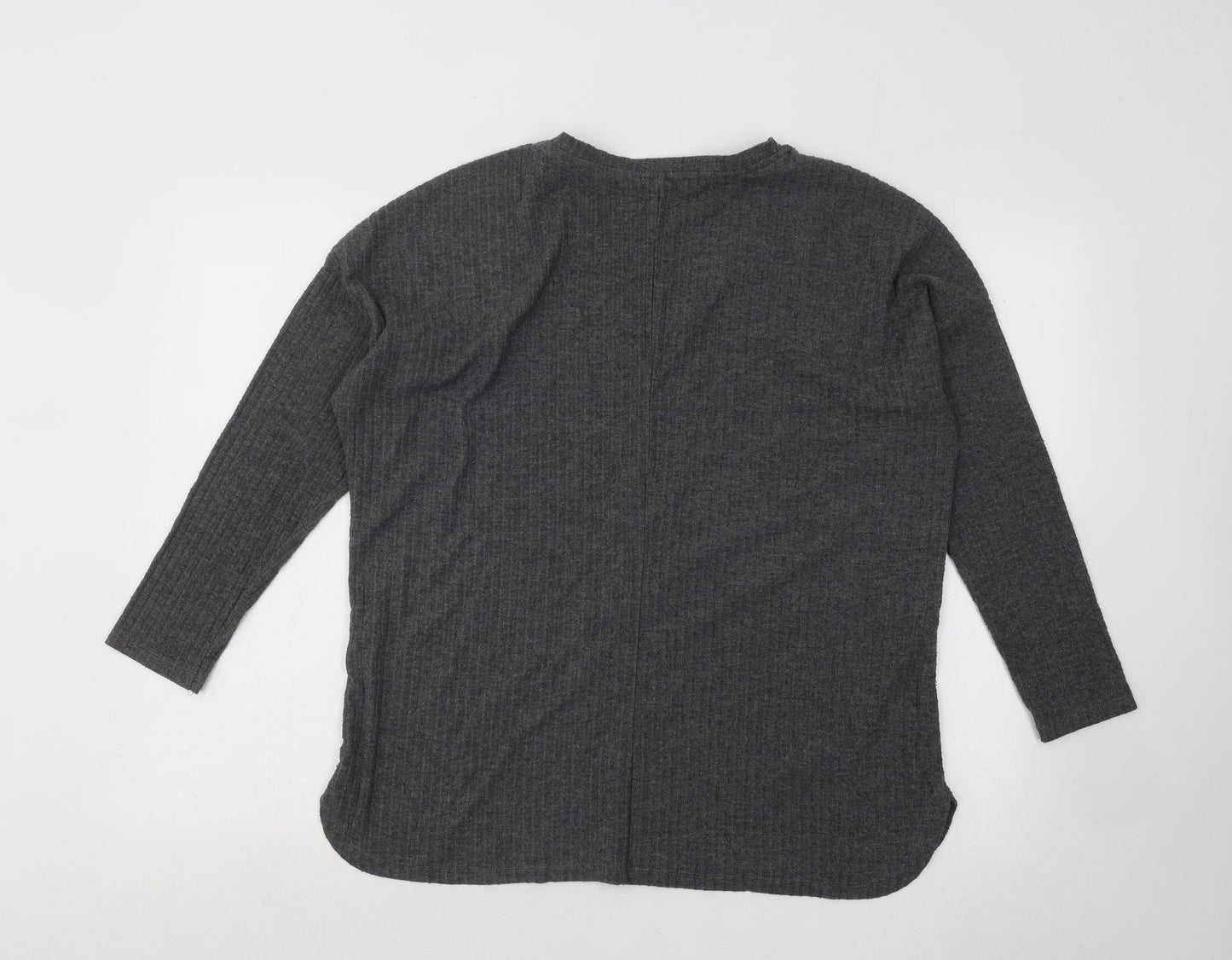 New Look Womens Grey V-Neck Polyester Pullover Jumper Size 12 - Ribbed