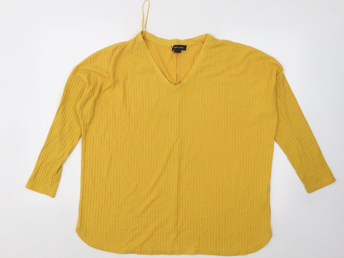 New Look Womens Yellow V-Neck Polyester Pullover Jumper Size 10