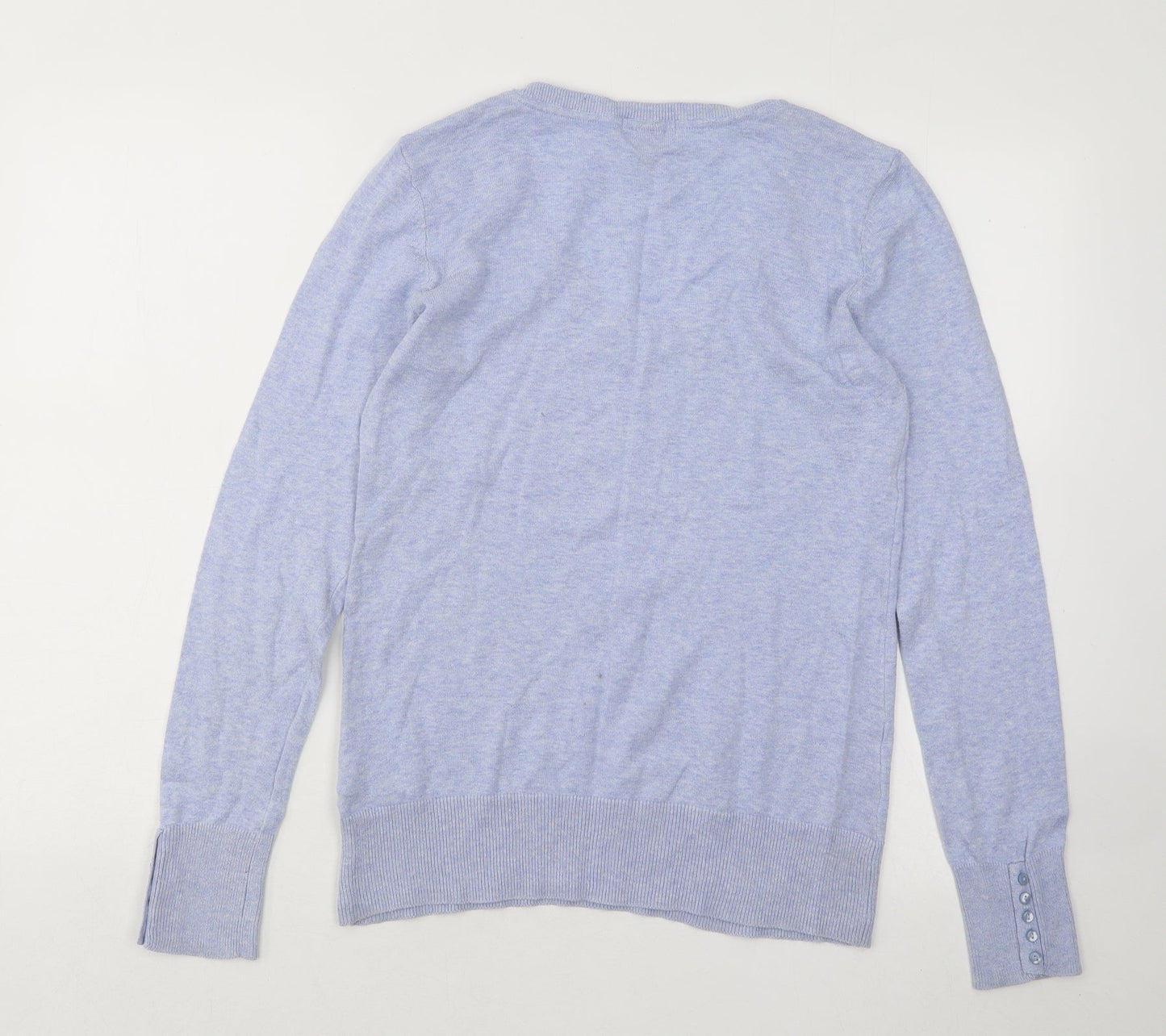 H&M Womens Blue V-Neck Cotton Pullover Jumper Size M