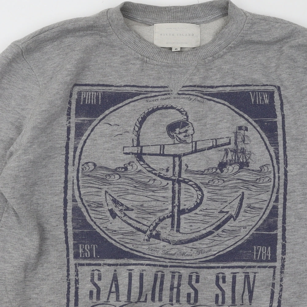 River Island Mens Grey Cotton Pullover Sweatshirt Size S - Sailors Sin