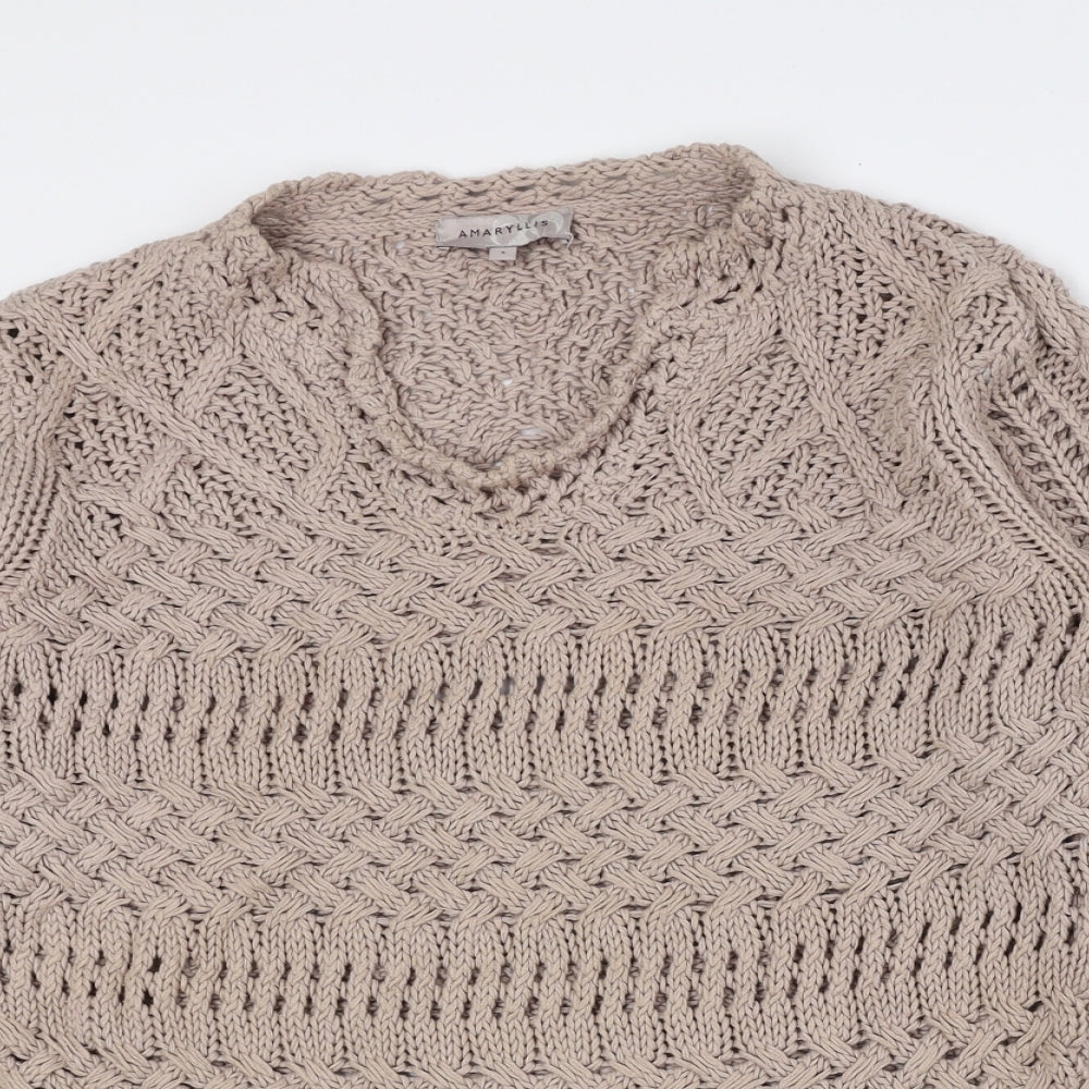 Amaryllis Womens Brown Scoop Neck Polyester Pullover Jumper Size S