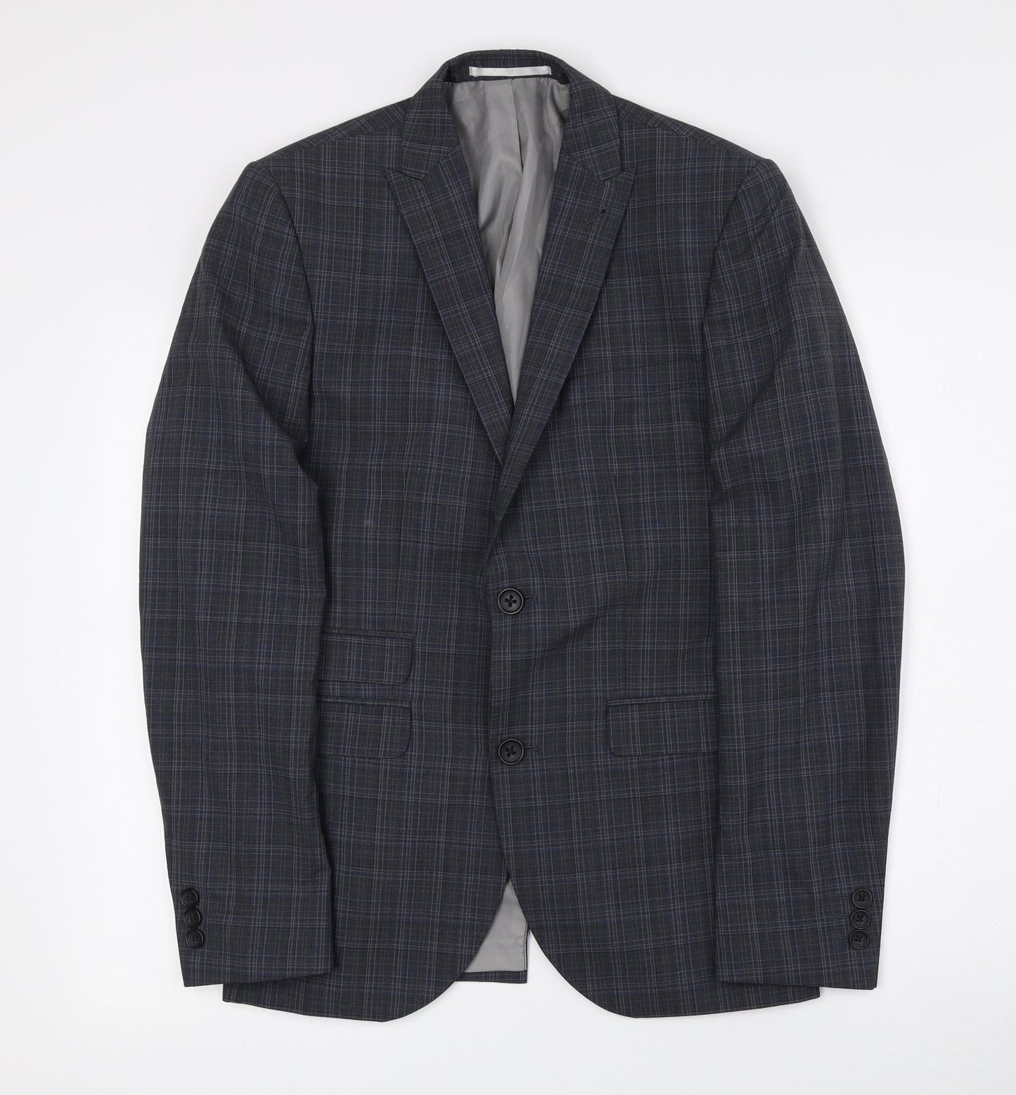 NEXT Mens Grey Check Polyester Jacket Suit Jacket Size 36