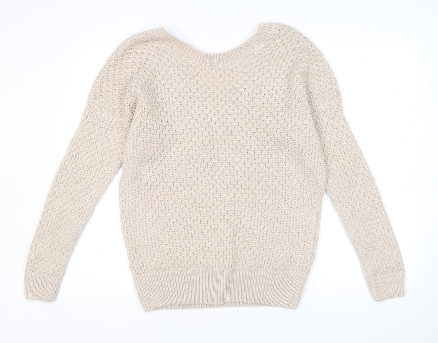 Next Womens Beige Round Neck Acrylic Pullover Jumper Size M