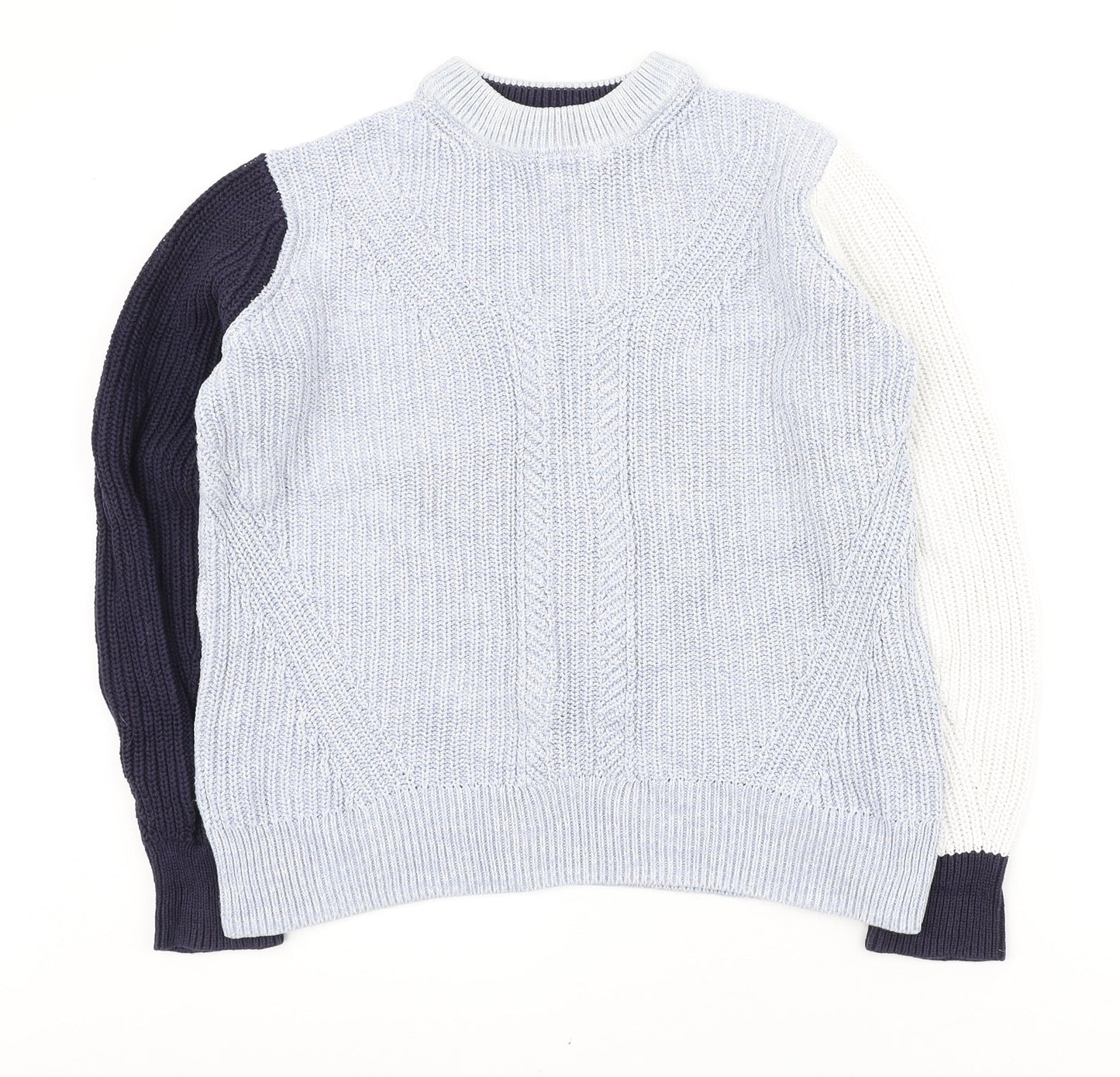 Marks and Spencer Womens Blue Round Neck Cotton Pullover Jumper Size S