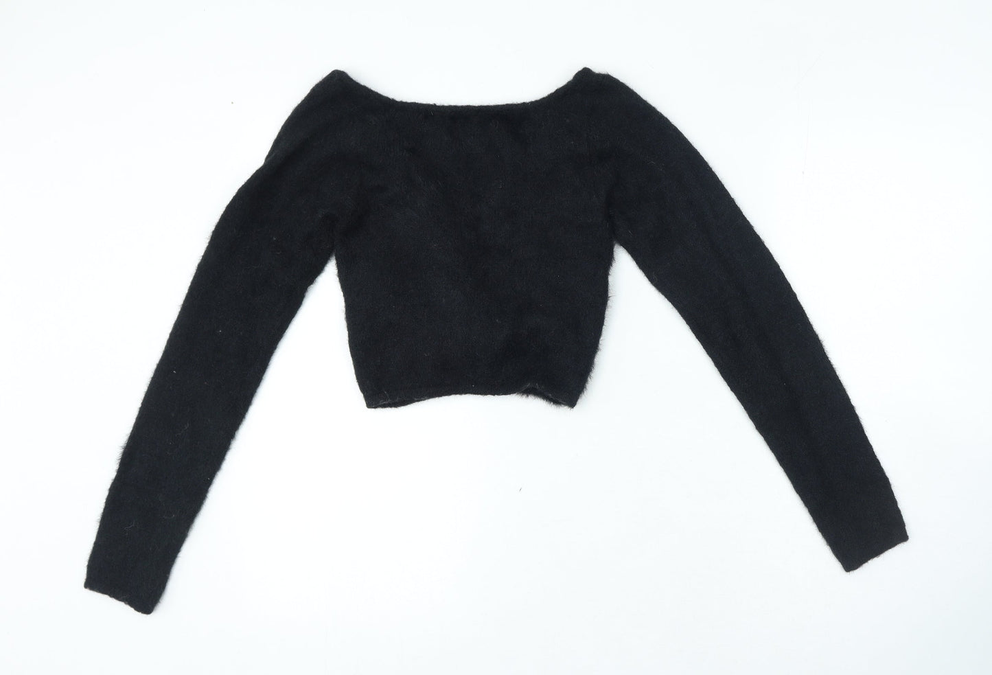 Thredbare Womens Black V-Neck Nylon Pullover Jumper Size 8