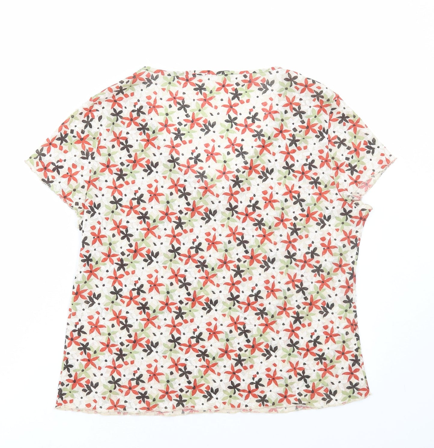 Preworn Womens Multicoloured Floral Polyester Basic T-Shirt Size M V-Neck