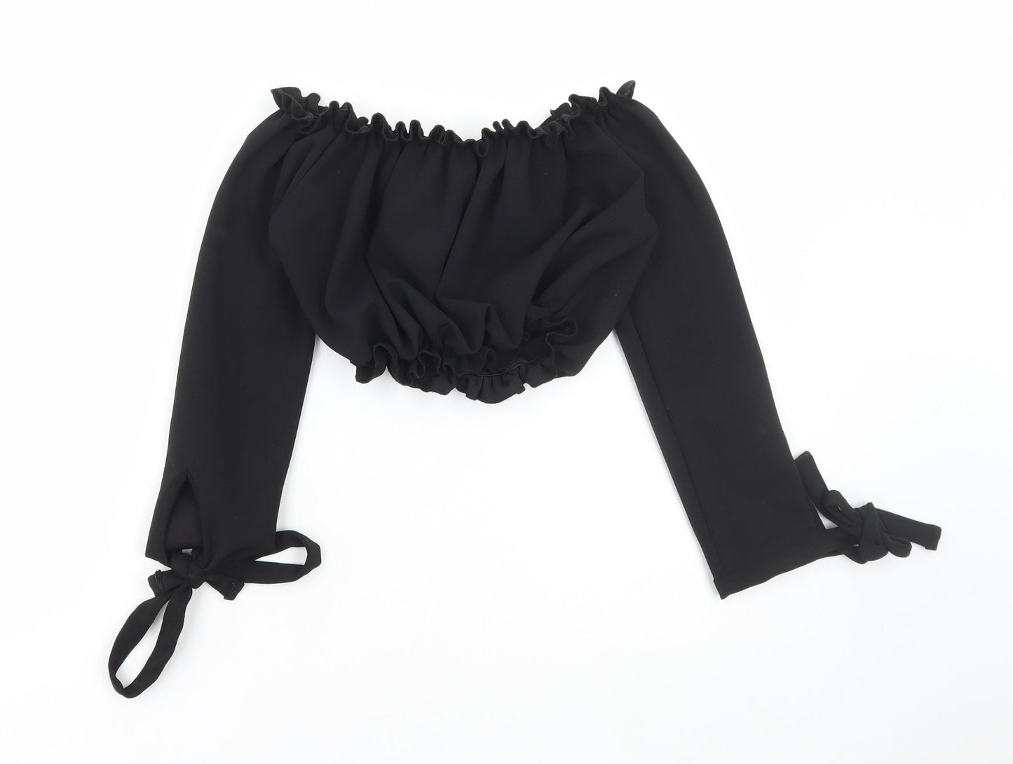 New Look Womens Black Polyester Cropped Blouse Size 6 Off the Shoulder