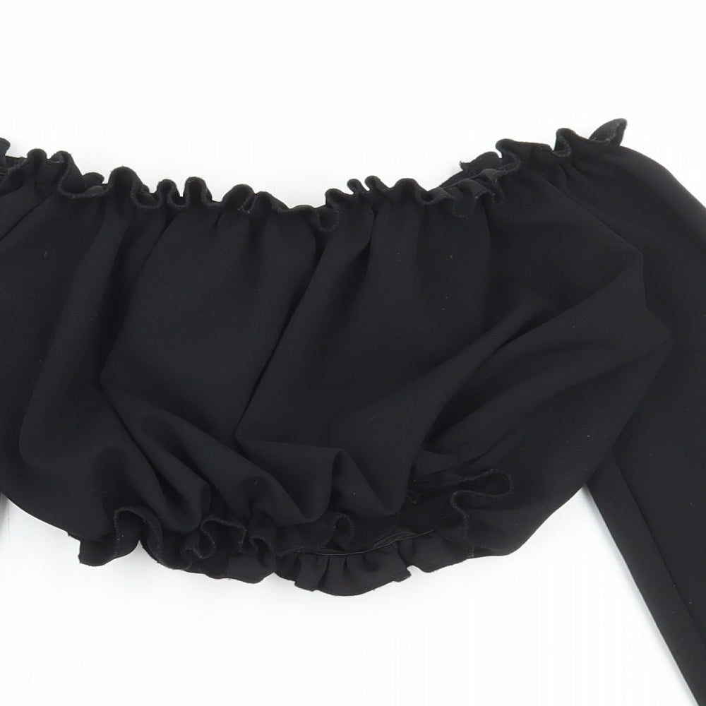 New Look Womens Black Polyester Cropped Blouse Size 6 Off the Shoulder
