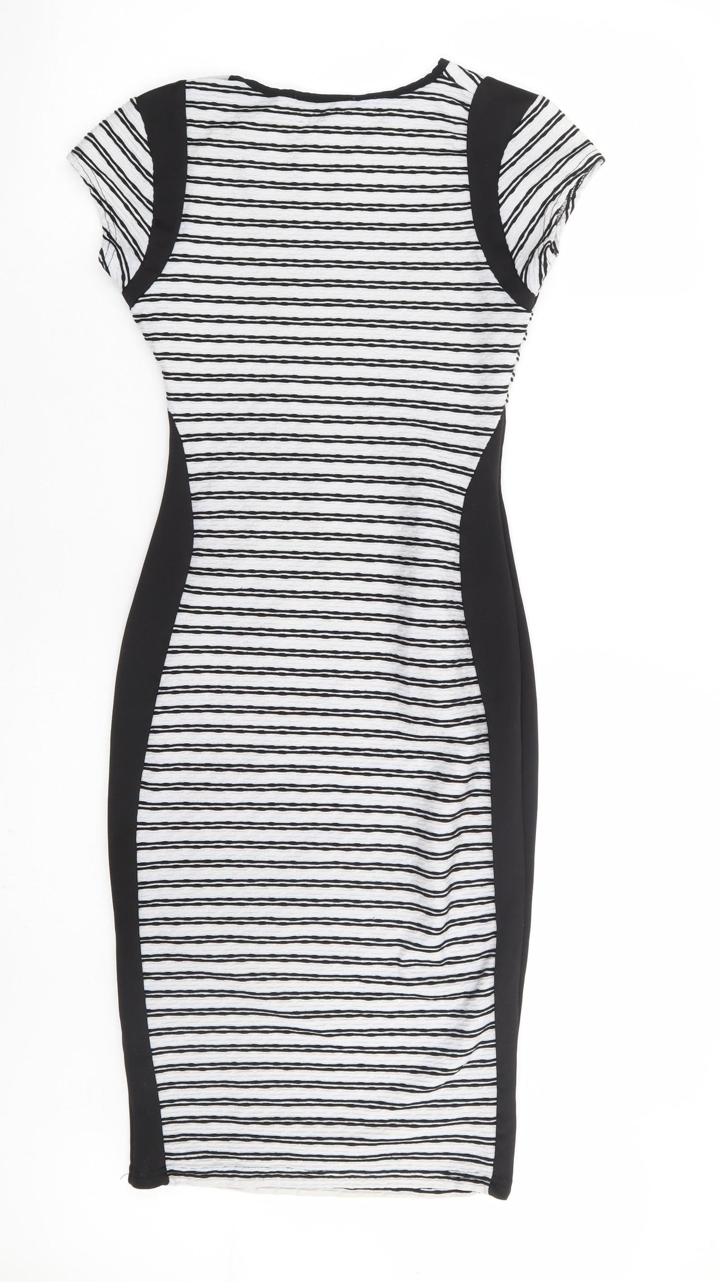 Cameo Rose Womens Black Striped Polyester Bodycon Size 10 Round Neck Pullover
