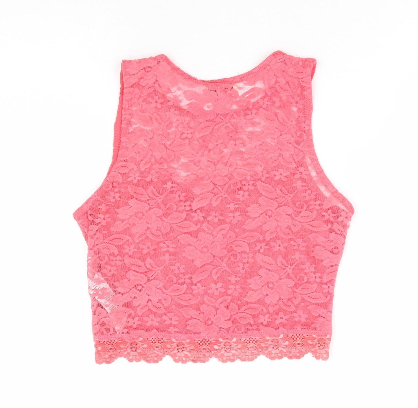 New Look Womens Pink Floral Polyamide Cropped Tank Size 8 Round Neck