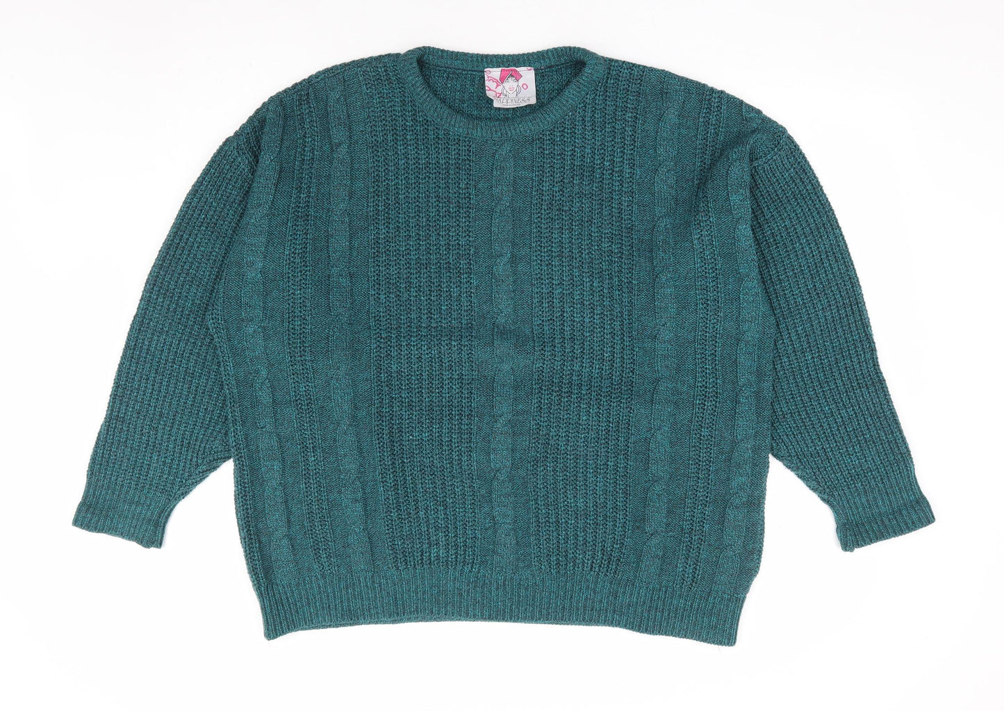 Happiness Womens Green Round Neck Acrylic Pullover Jumper Size M - Batwing