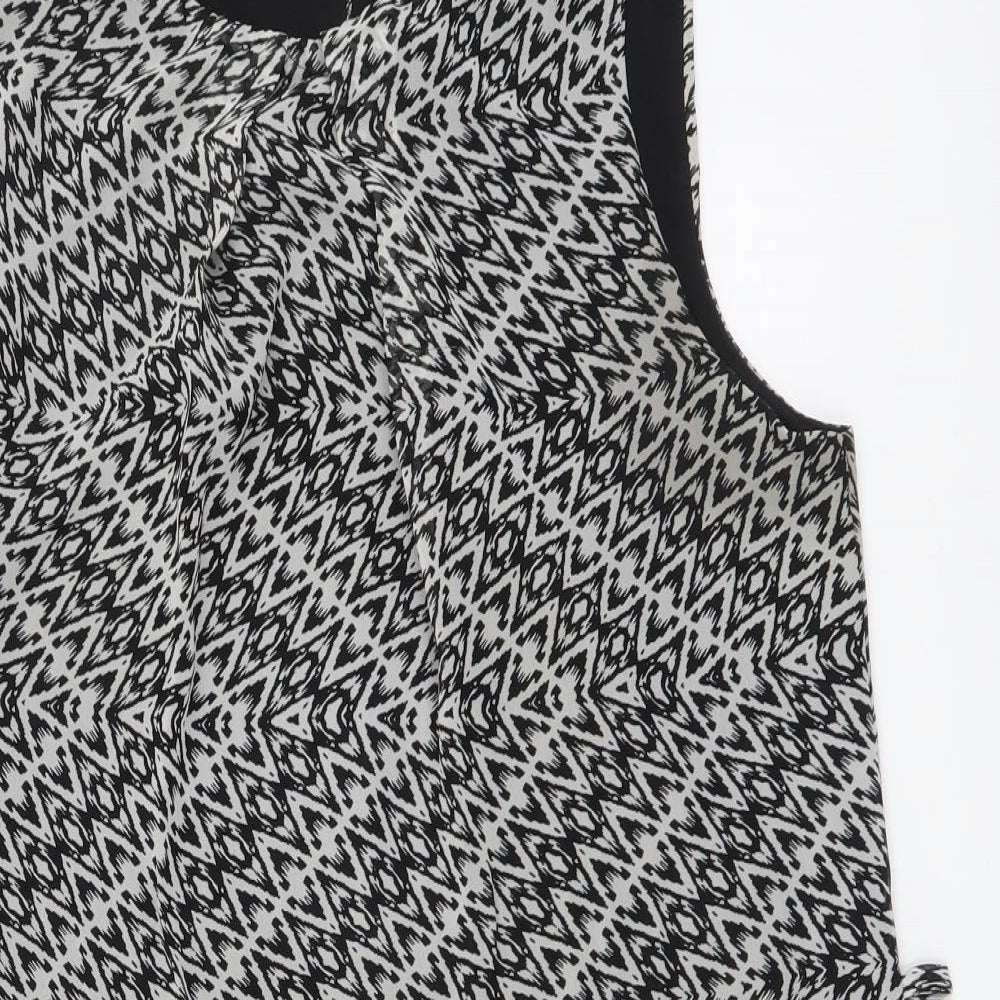 Atmosphere Womens Black Geometric Polyester A-Line Size 14 Round Neck Pullover