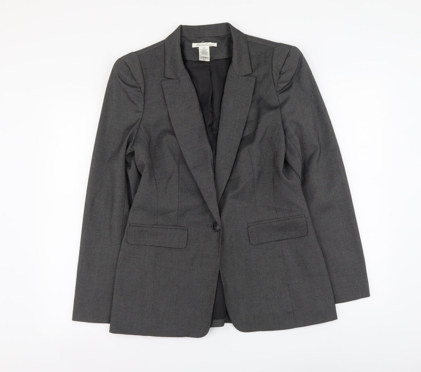 Preworn Womens Grey Polyester Jacket Suit Jacket Size 12