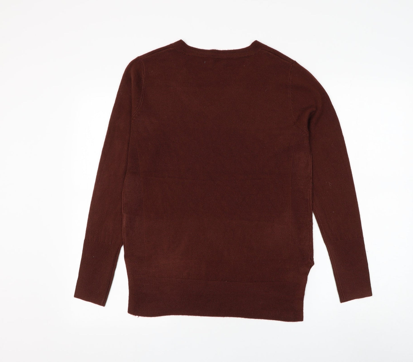 Preworn Womens Brown V-Neck Polyester Pullover Jumper Size M