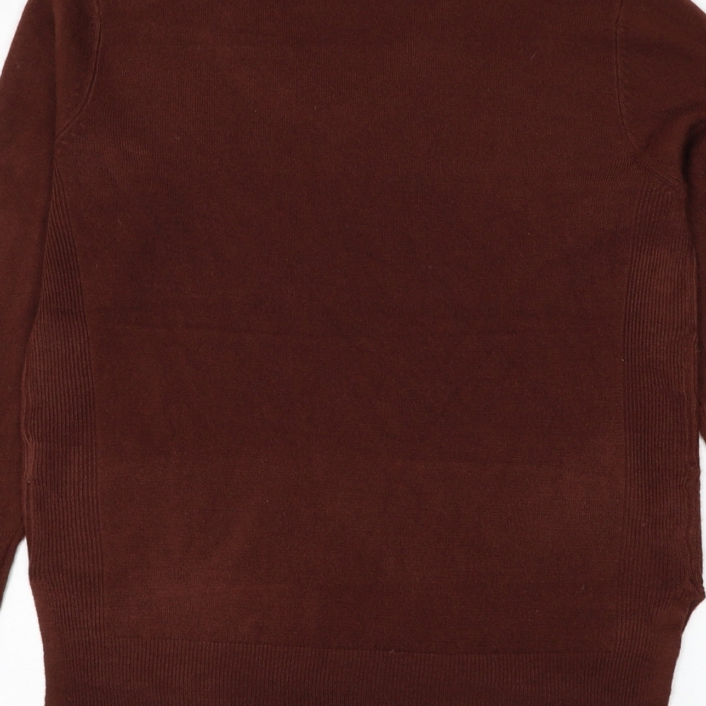 Preworn Womens Brown V-Neck Polyester Pullover Jumper Size M