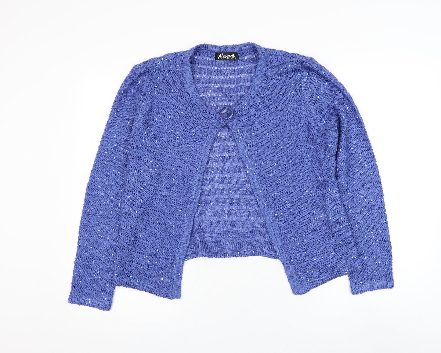 Alexara Womens Blue Round Neck Polyester Cardigan Jumper Size M
