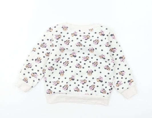 Primark Girls White Geometric Polyester Pullover Sweatshirt Size 2-3 Years Pullover - Minnie Mouse