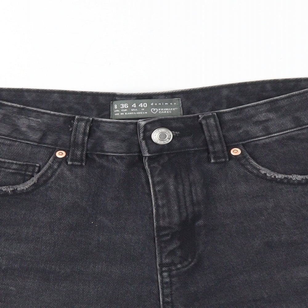 Denim & Co. Womens Black Cotton Hot Pants Shorts Size 8 L4 in Regular Button - Distressed Look