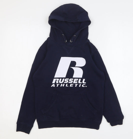 Russell Athletic Boys Blue Cotton Pullover Hoodie Size 9-10 Years Pullover