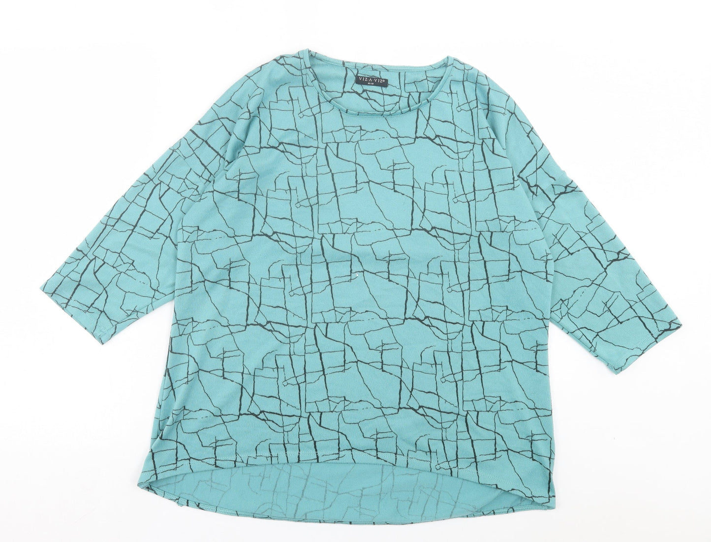 Viz A Viz Womens Blue Crew Neck Geometric Polyester Pullover Jumper Size 16