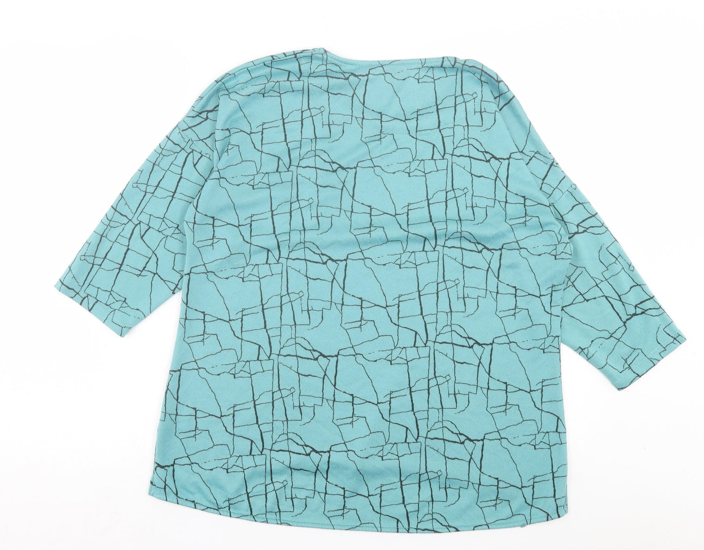 Viz A Viz Womens Blue Crew Neck Geometric Polyester Pullover Jumper Size 16