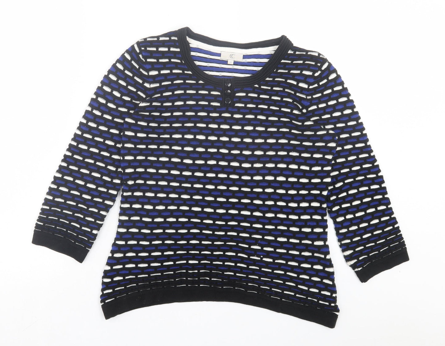 CC Womens Blue Crew Neck Geometric Cotton Pullover Jumper Size M