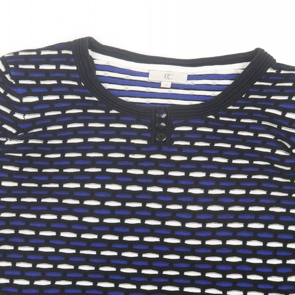 CC Womens Blue Crew Neck Geometric Cotton Pullover Jumper Size M