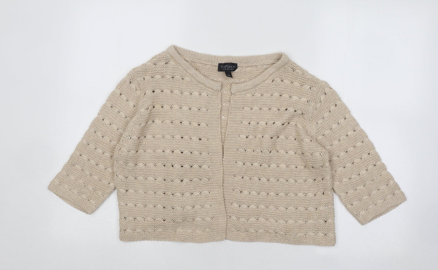 Topshop Womens Beige Round Neck Cotton Cardigan Jumper Size 10