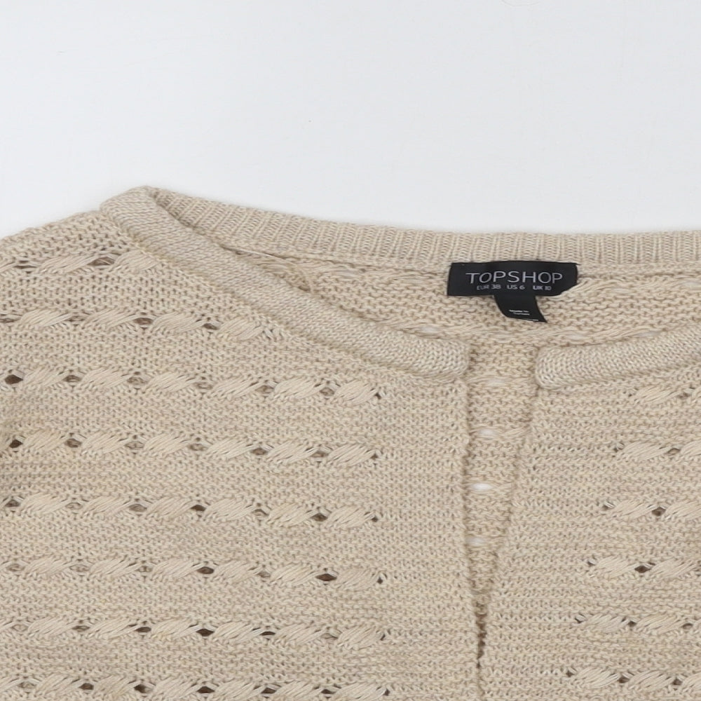 Topshop Womens Beige Round Neck Cotton Cardigan Jumper Size 10
