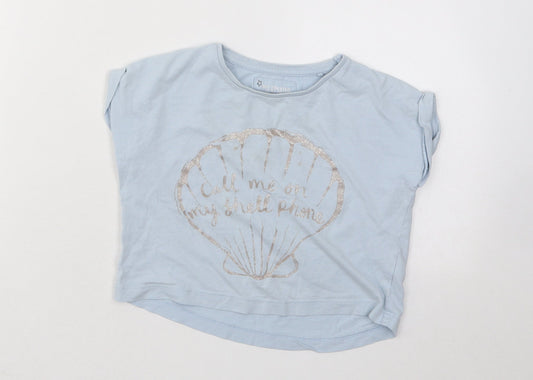 TU Girls Blue Cotton Basic T-Shirt Size 4 Years Round Neck Pullover - Shell